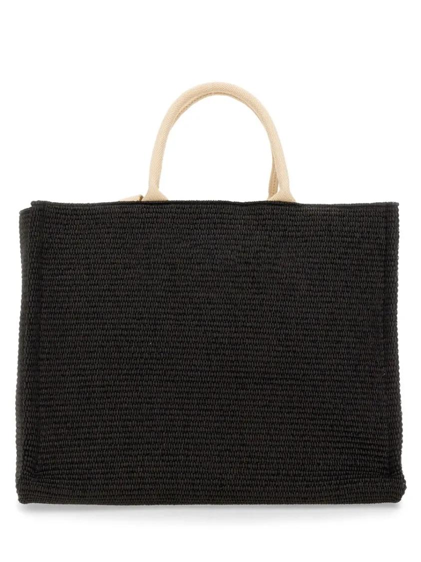 Marni Shoppers & Totes Large Raffia Effect Fabric Tote Bag in zwart