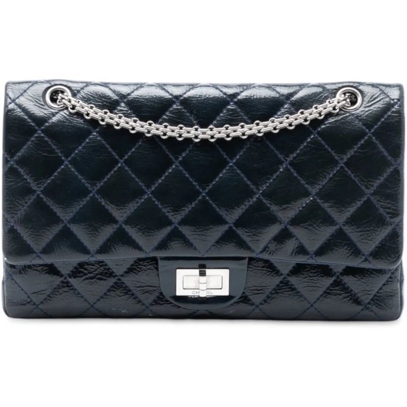 Chanel Schultertasche Reissue 2.55 Crinkled Patent Double Flap 227 blau