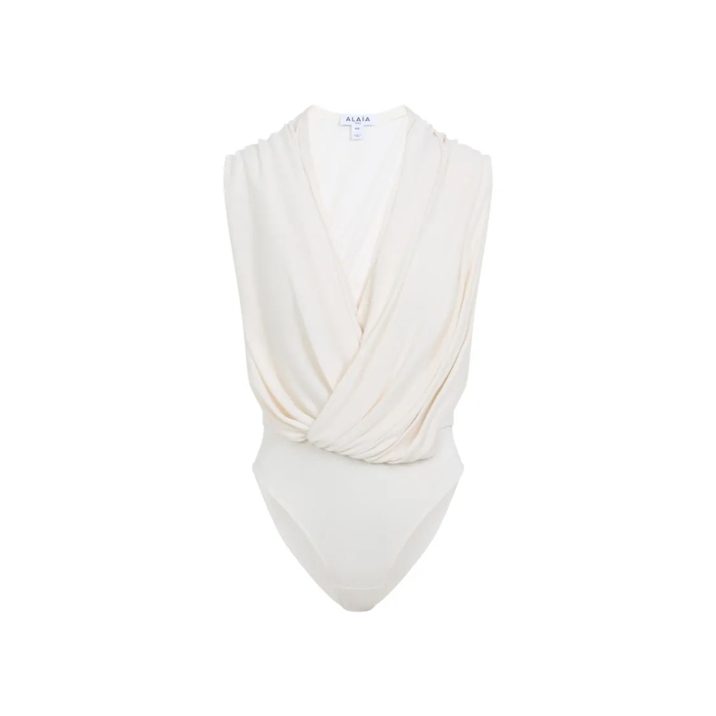 Alaia  Draped V-Neck Bodysuit With Flattering Fit White