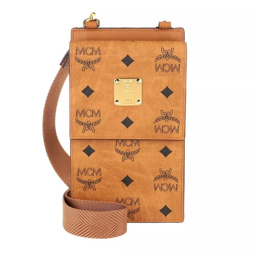 MCM Visetos Original Mini Wallet With Neckstrap Cognac Wallet On A Chain