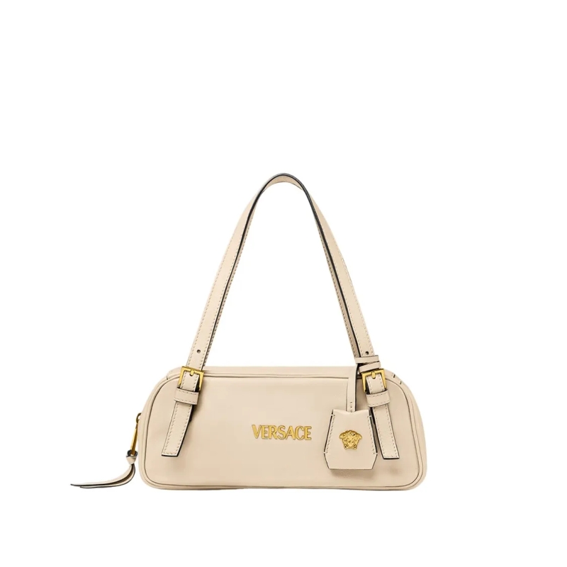 Versace Schultertasche Ivory Leather Logo Bag Neutrals