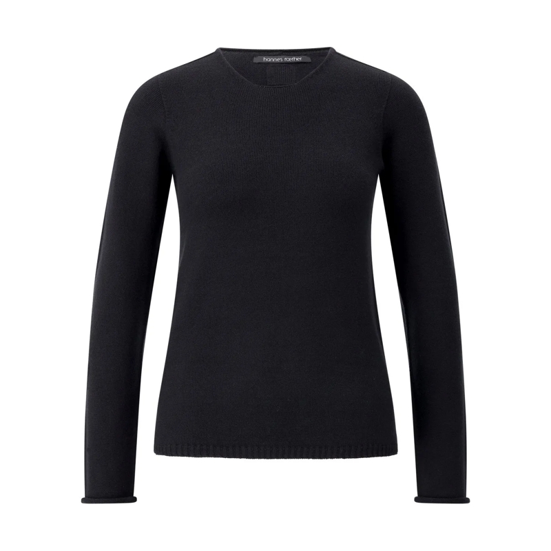 Hannes Roether Trui Strickpullover mit Rundhalsausschnitt Schwarz