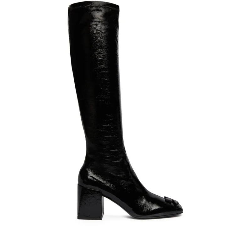 Courrèges Bottes High-Shine Black Calf Leather Knee-High Boots Black