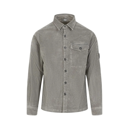 CP Company Shirts Walnut Green Cotton Long Sleeves Corduroy Shirt Grey