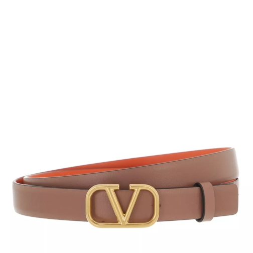 Valentino Garavani V Logo Belt Calfskin Antique Brass Thin Belt