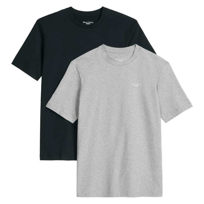 Marc O´Polo Hemd T-Shirt, SSL, Logo Print, Doubl 2er Pack grau