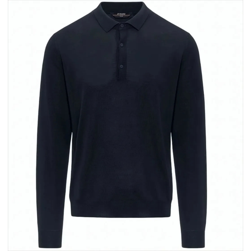K-Way Pullover Rey Polo Shirt In Extra-Fine Merino Wool Blend Black