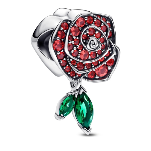 Pandora Anhänger Rose sterling silver charm with salsa red crystal Sterling silver