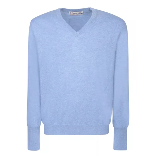 Ballantyne Blue Cashmere V-Neck Jumper Blue 