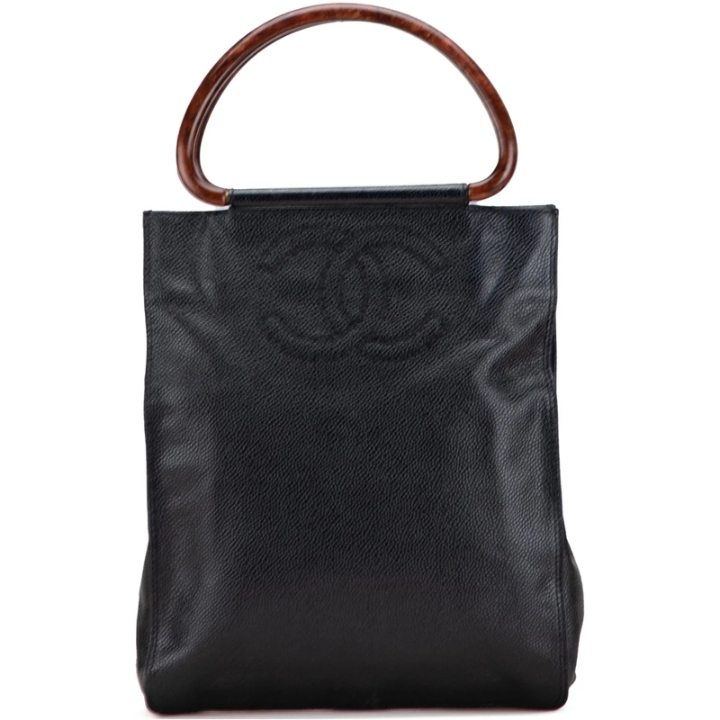 Chanel Shopper CC Caviar Wood Top Handle Tote schwarz