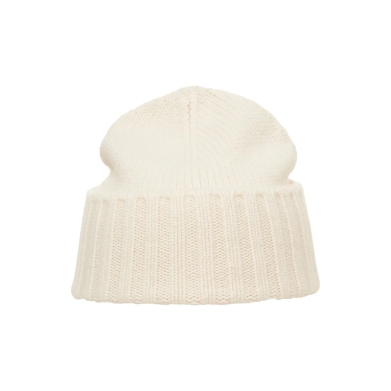 Kangra Hut Ribbed Cashmere Beanie With Wide Folded Cuff White