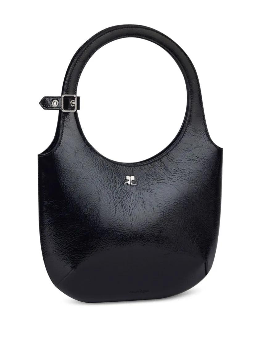 Courrèges Crossbody bags Calf Leather Bag With Silver-Tone Logo in zwart