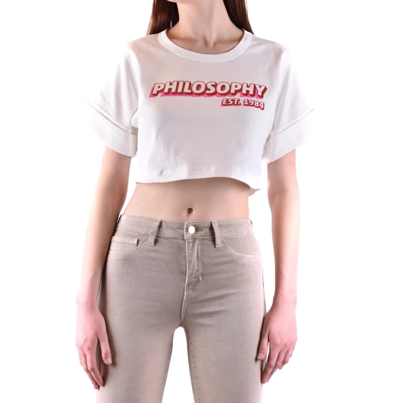 Philosophy Di Lorenzo Serafini T-Shirt Cropped T-Shirt With Bold Graphic White
