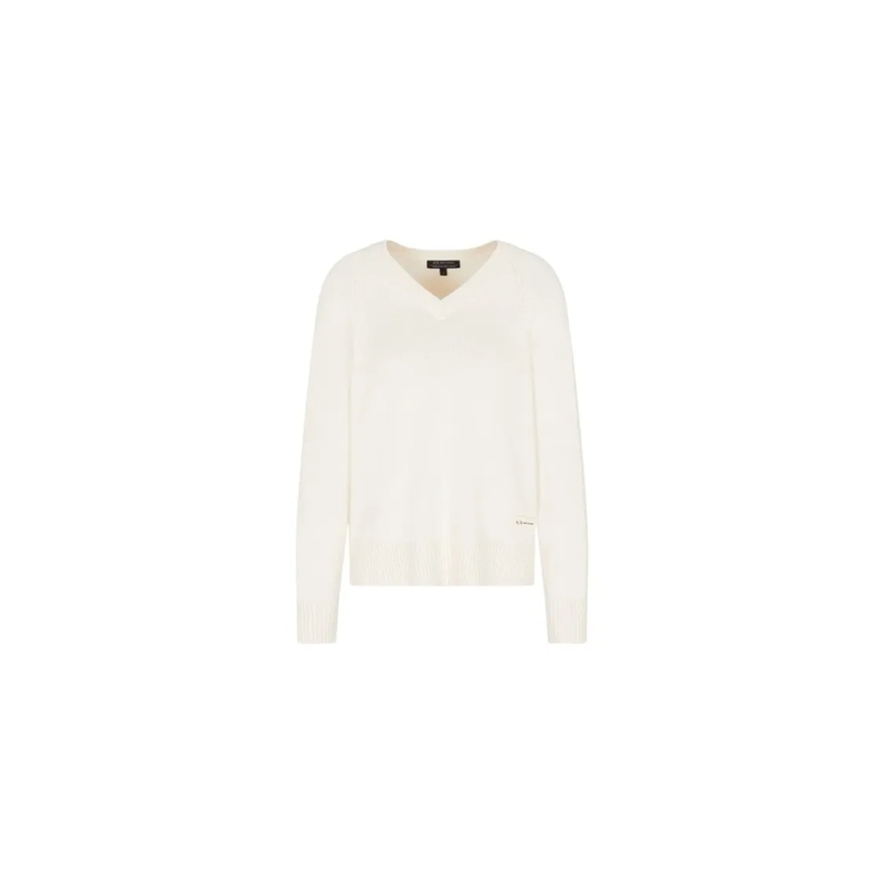 Armani Exchange Trui V-Neck White Sweater With Ribbed Detailing White