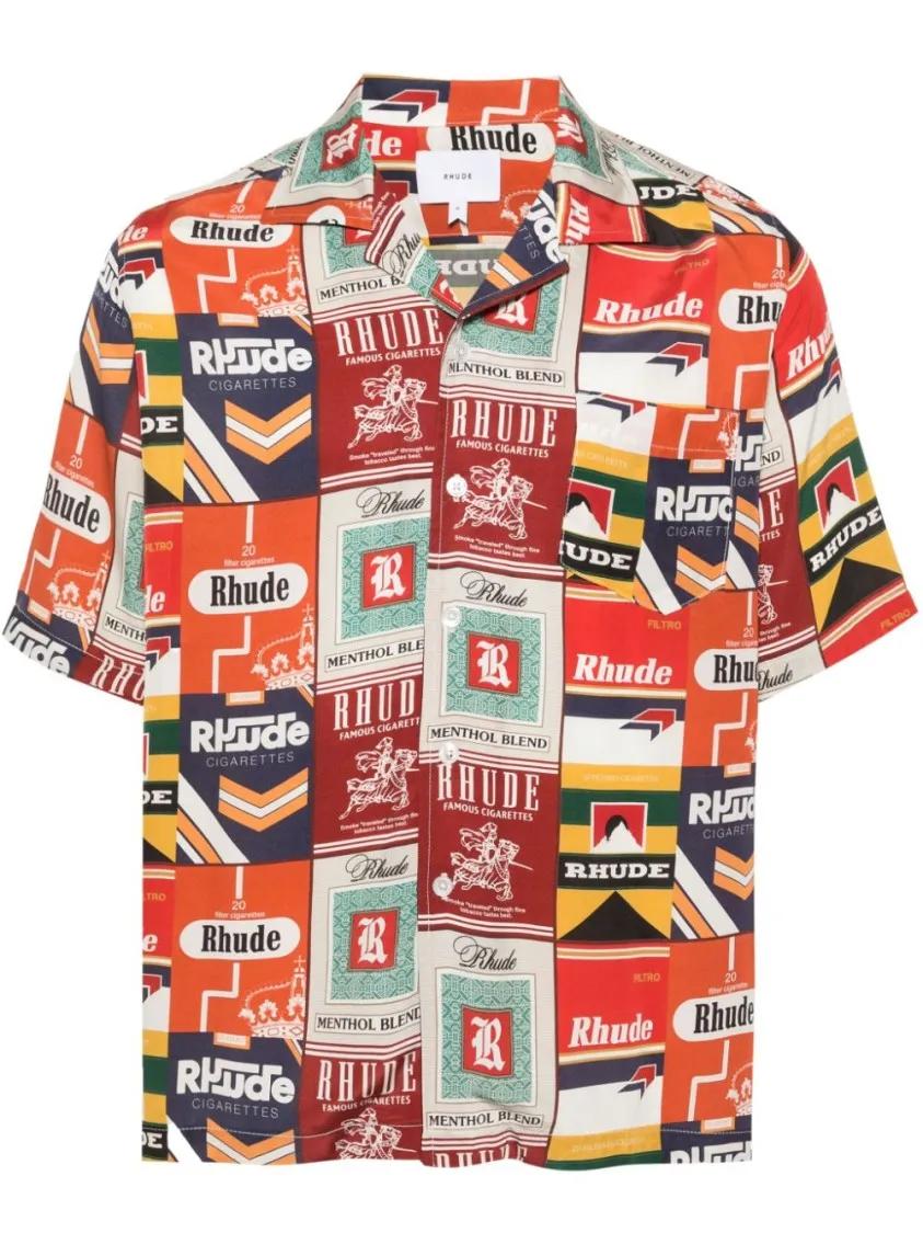 Thumbnail - Rhude - Red/Multicolour Silk All-Over Cigarette Print Shir - Größe L - bunt