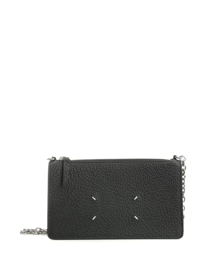 Thumbnail - Maison Margiela Portemonnaie - Textured Black Wallet With Silver Chain And Unique - Gr. unisize - in Schwarz - für Damen