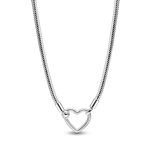 Pandora Heart Closure Snake Chain Necklace Silver Mittellange Halskette