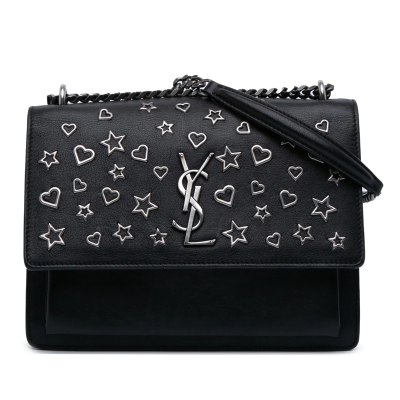 Saint Laurent Schultertasche Medium Leather Monogram Stars and Hearts Sunset Cr schwarz