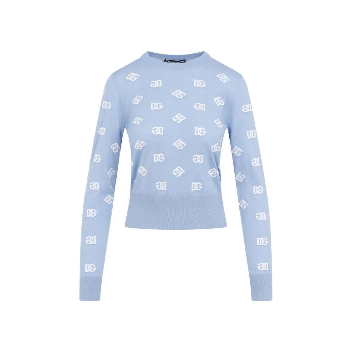 Dolce&Gabbana - Light Blue Virgin Wool Pullover Logo - Größe 42 - blau