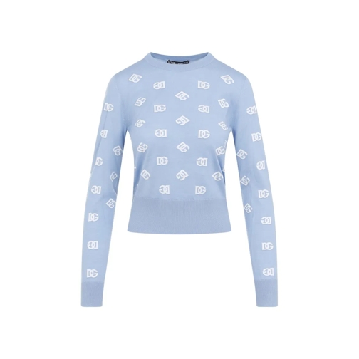 Dolce&Gabbana Pullover Light Blue Virgin Wool Pullover Logo Blue