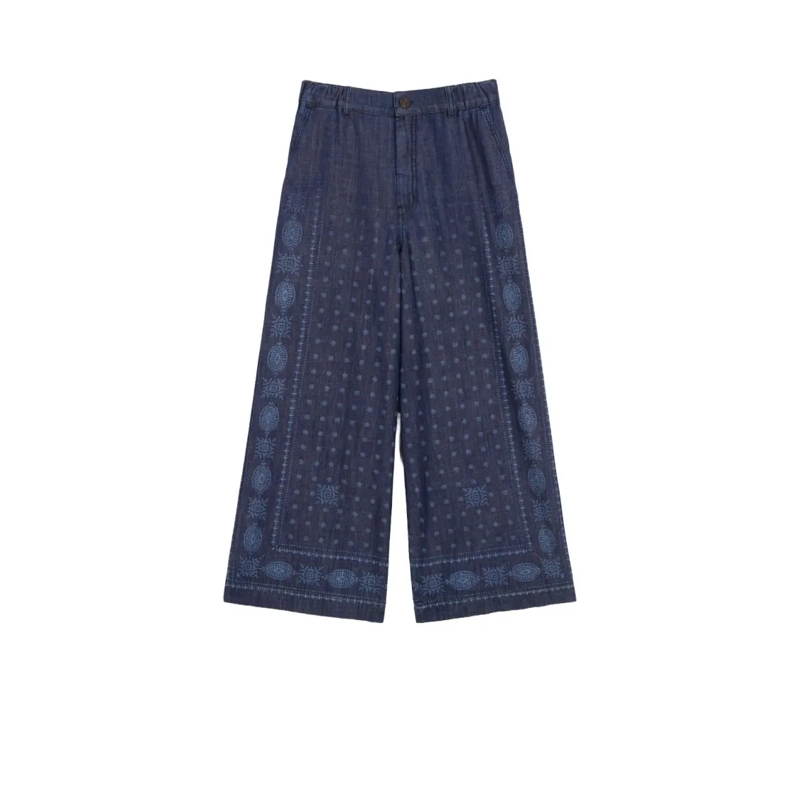 Max Mara  Wide-Leg Pants With Subtle Bandana Pattern Blue