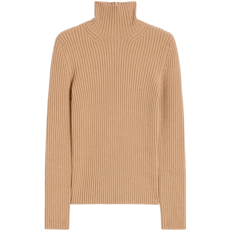 Max Mara Rollkragenpullover Classic Brown Knit Sweater With Ribbed Details Brown