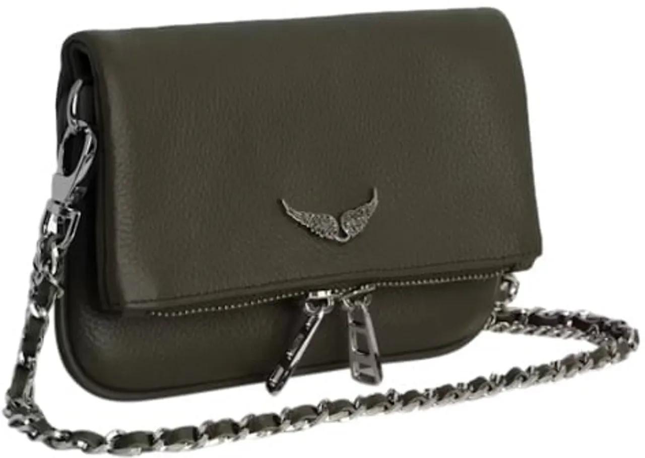 Zadig & Voltaire Khaki leren clutch met strass vleugels Green Dames
