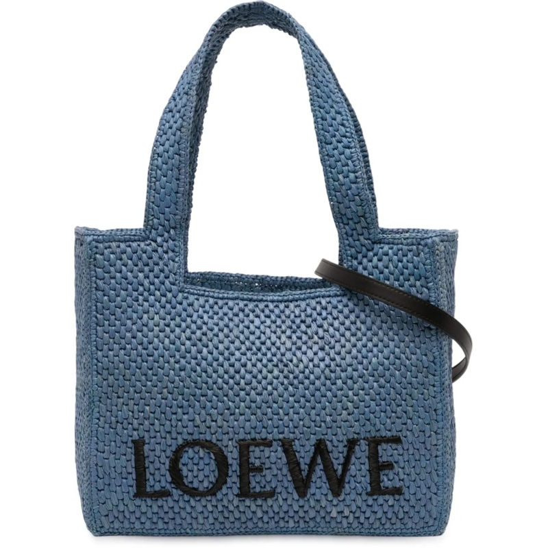 Loewe Schultertasche Medium Raffia Font Tote blau
