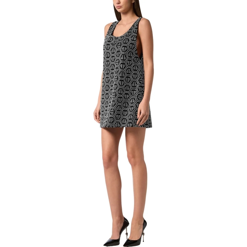 Philipp Plein Maxikleid Long Dress Monogram Embellished schwarz(Image 3)