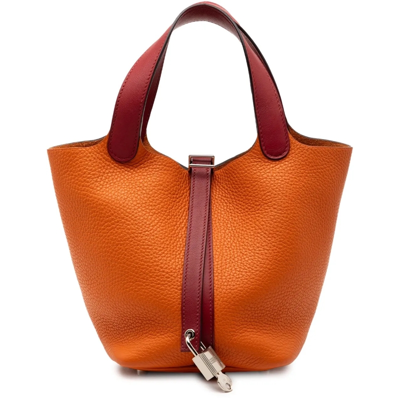 Hermès Tote Bicolor Clemence and Swift Picotin Lock 18 orange