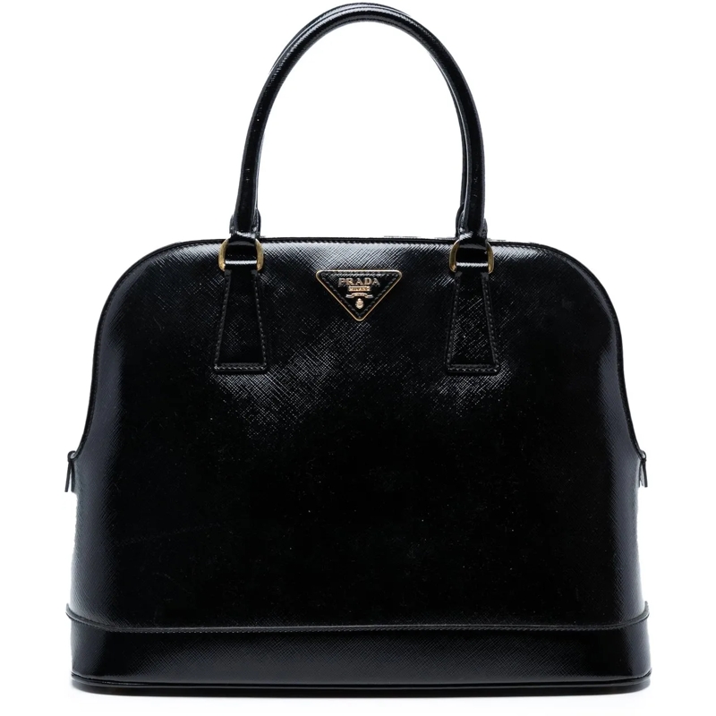 Prada Schultertasche Saffiano Vernice Promenade Dome Satchel schwarz