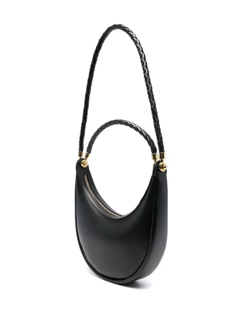 Bottega Veneta Hobo bags Curved Black Leather Bag With Braided Handle in zwart