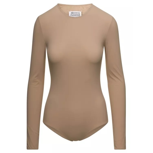 Maison Margiela Beige Fitted Long Sleeves Bodysuit In Polyamide Bl Brown 