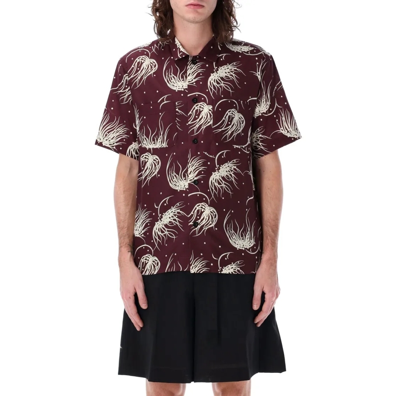 Sacai Hemd Printed Bowling Shirt Brown
