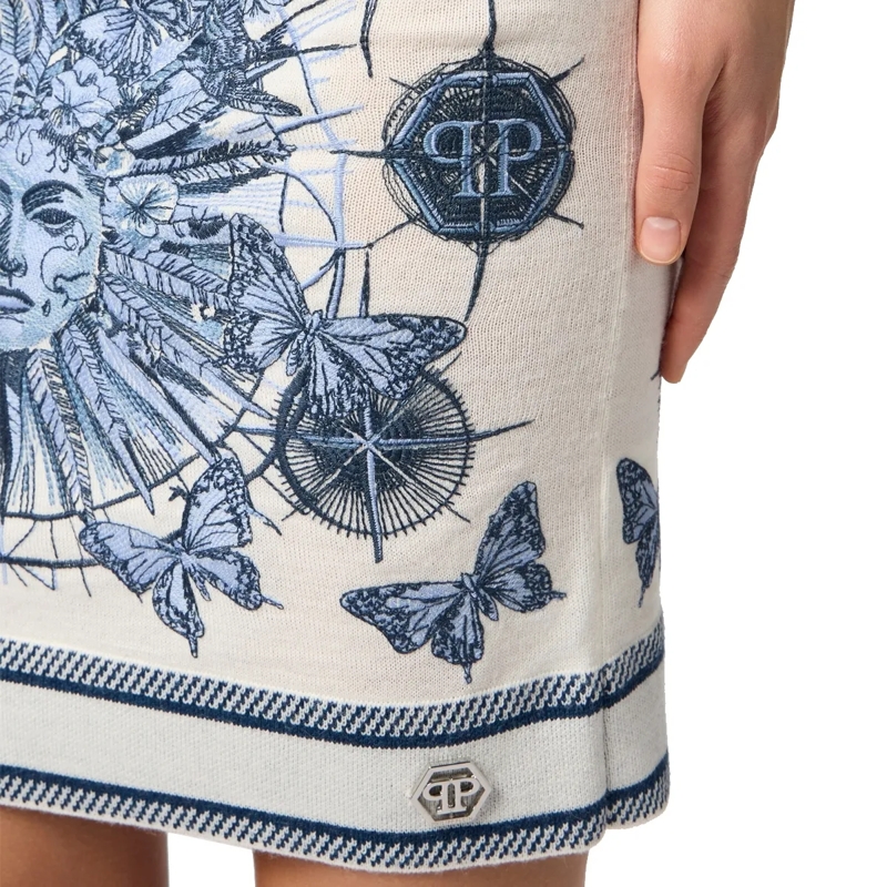 Philipp Plein Wollrock Knitted Mini Skirt Butterfly Tattoo hell-blau(Image 5)