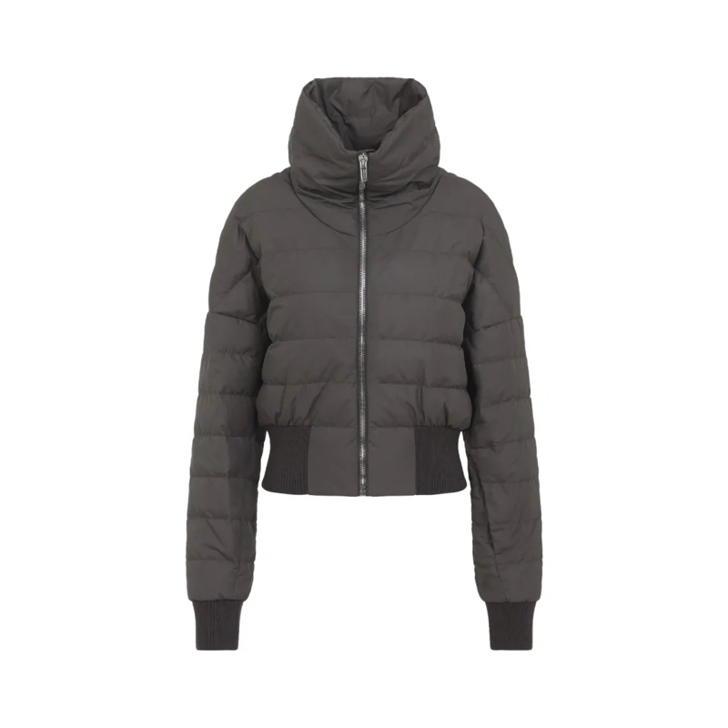 Moncler  Cropped Black Down Coat With High Turtle-Neck And  Grey