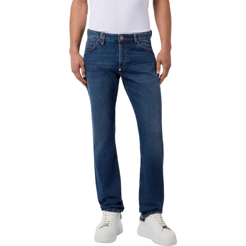 Philipp Plein Jeans mit geradem Bein Das Basismodell der 5-Pocket-Jeans zeichnet sich d dunkel-blau(Image 3)