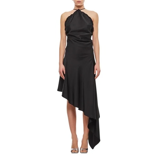 The Attico Asymmetric Satin Dress Black 