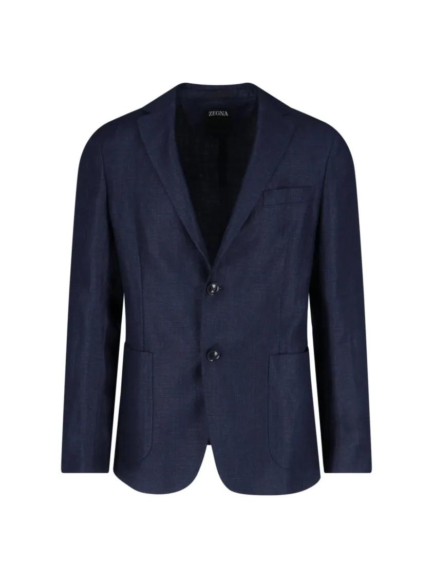 Thumbnail - Zegna - Single-Breasted Blazer – Navy - Größe 54 - blau