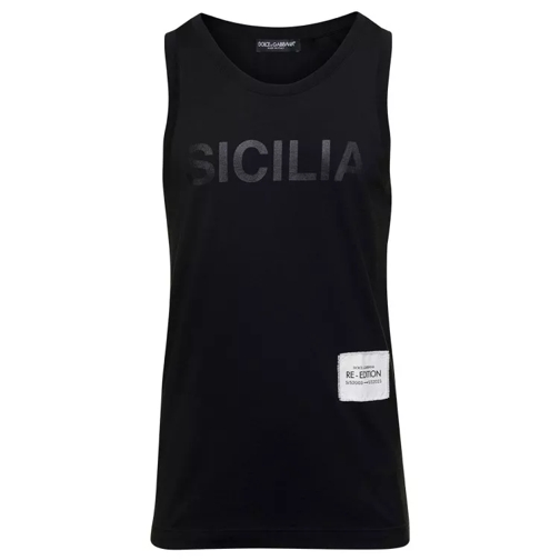 Dolce&Gabbana Black Vest With Logo Patch And Print In Cotton Black 