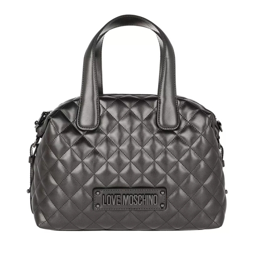 Love Moschino Handbag Quilted Faux Leather Silver Rymlig shoppingväska