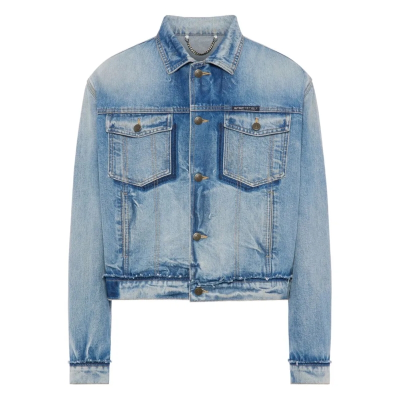 Maison Margiela Jeansjacke Cropped Denim Jacket With Faded Light Blue Wash Blue