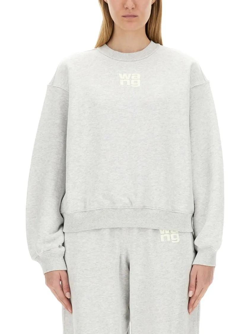 Thumbnail - T by Alexander Wang - Grey Sweatshirt With Minimalist Logo - Größe M - grau