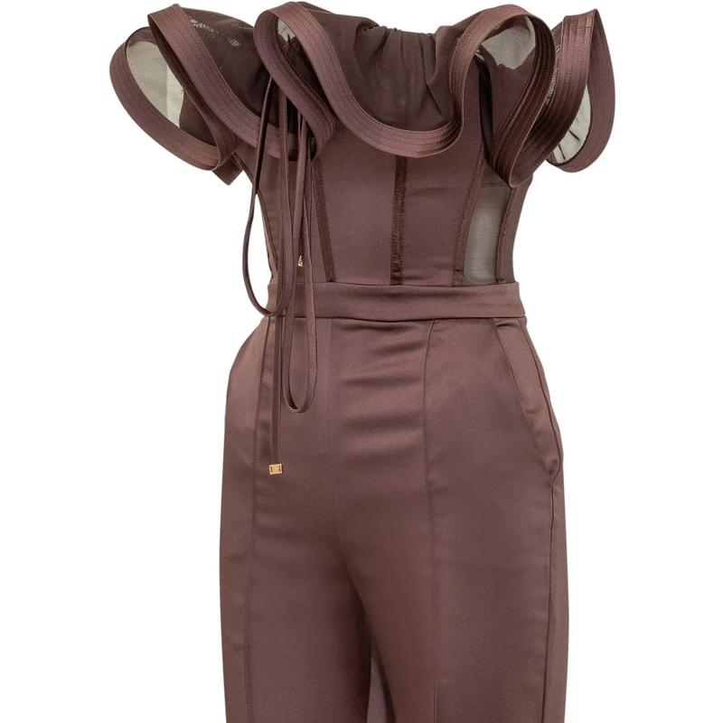 Elisabetta Franchi Jumpsuit Tuta con Spalle Drappeggiate braun(Image 4)