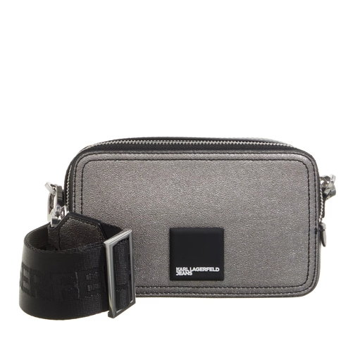 Karl Lagerfeld Jeans Tech Leather Camera Bag Patch Gun Metal Sac pour appareil photo