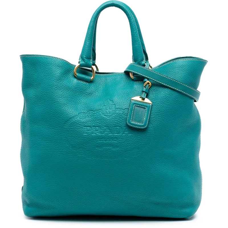 Prada Schultertasche Vitello Daino Canapa Logo Open Convertible Tote blau