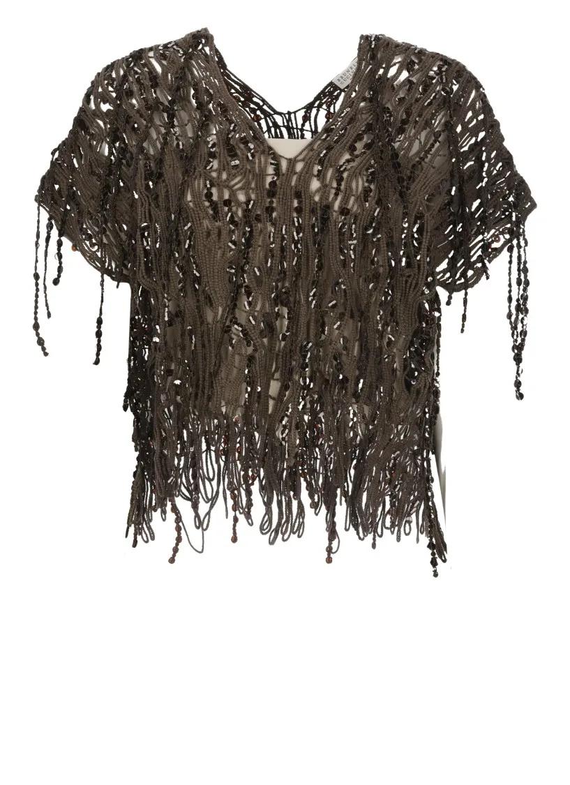 Thumbnail - Brunello Cucinelli - Brown V-Neck Cotton Top - Größe L - braun