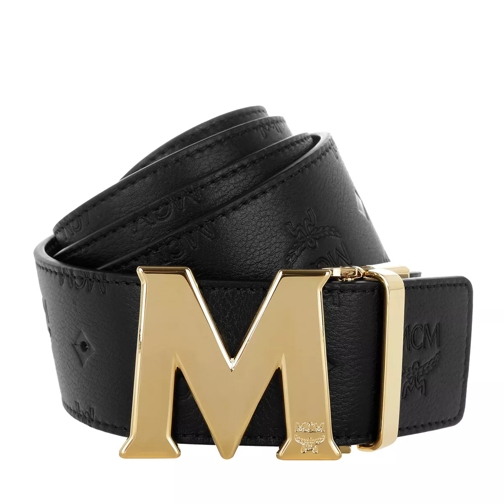 MCM Embossed Logo Flat M Belt Black 130 cm Ledergürtel