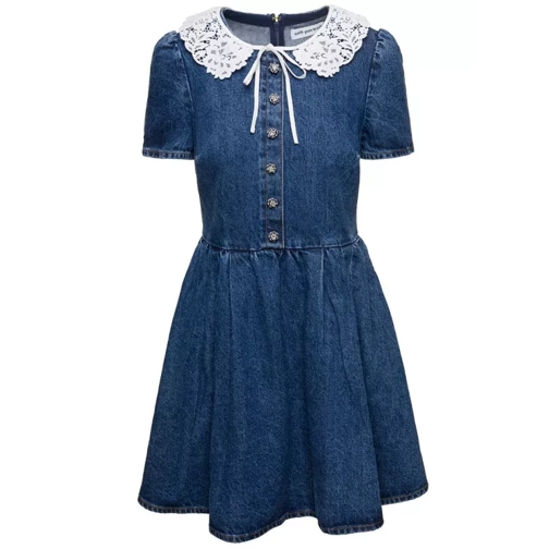 Self Portrait Mini Blue Dress With Peter-Pan Collar And Flare Sk Blue 