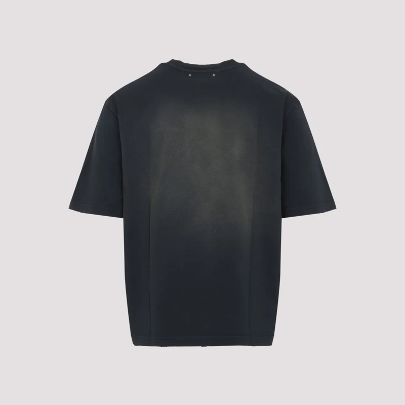 Golden Goose T-shirt Washed Black Cotton T-Shirt With Tonal Logo Black